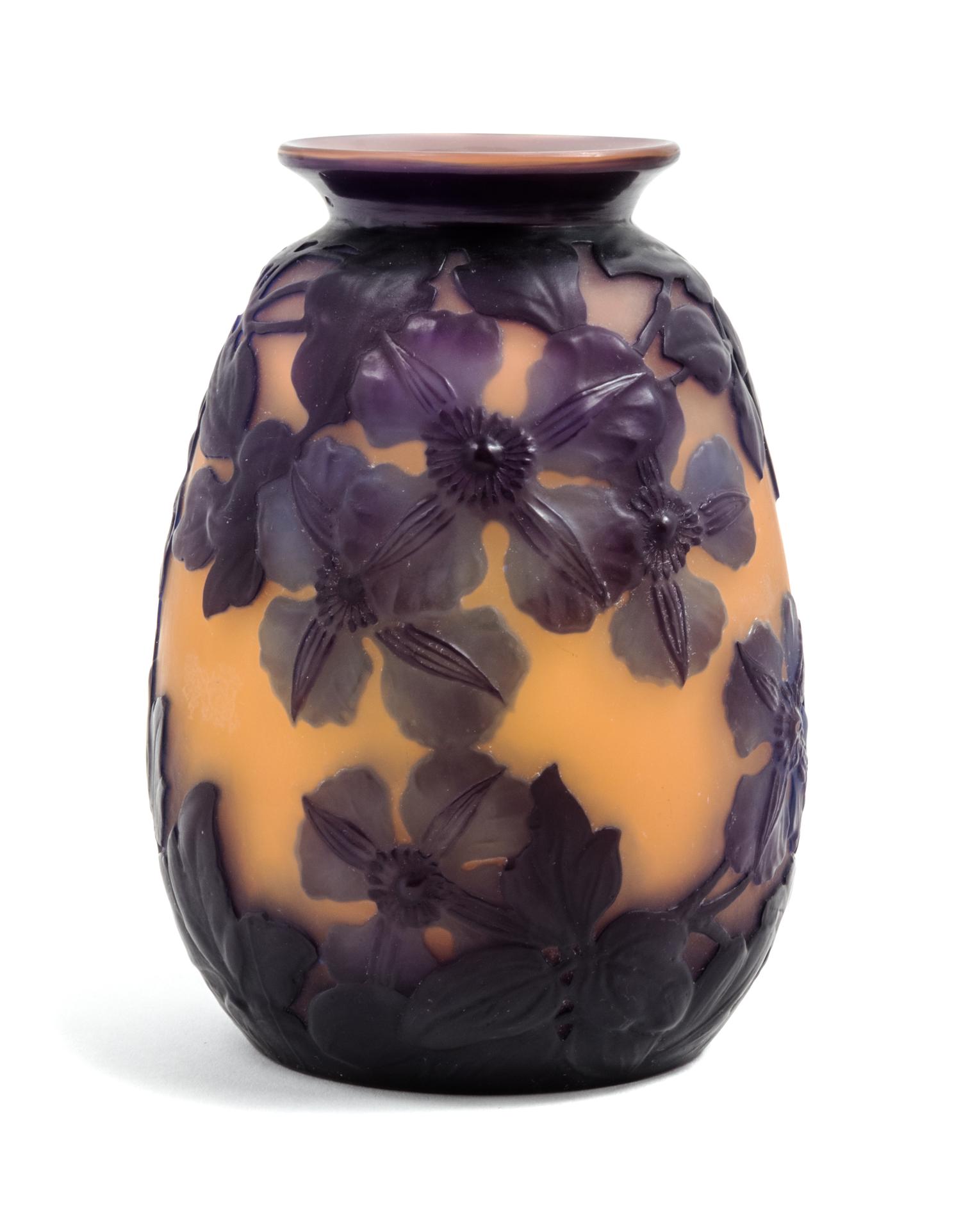 Emile Galle, (French, 1846-1904), a mold blown cameo glass vase, with clematis decoration