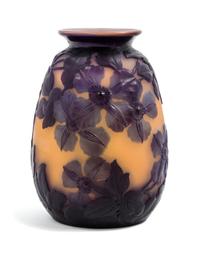 Emile Galle, (French, 1846-1904), a mold blown cameo glass vase, with clematis decoration