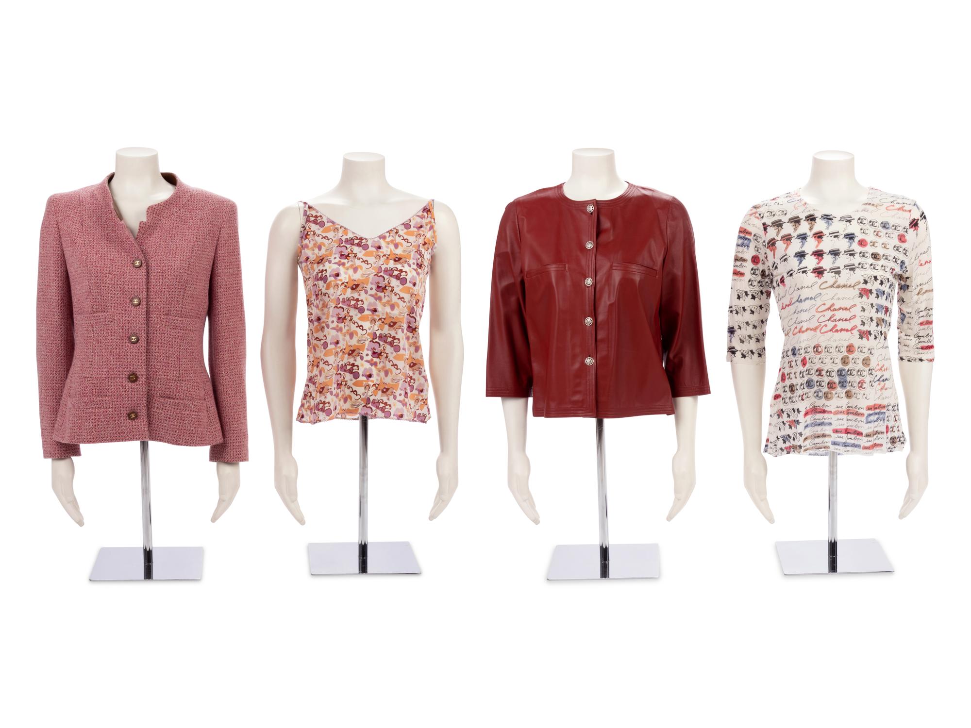 Four Chanel Tops: One Leather Jacket, One Printed T-Shirt, One Printed Shell Top, One Tweed Jacket, 2001-2006