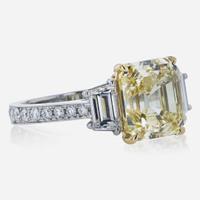 Colored Diamond, Platinum, and 18K White Gold Ring 4.41 Carat Rectangular Step-Cut Colored Diamond, GIA Certified