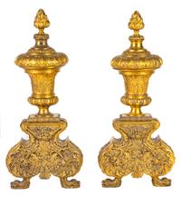 A Pair of Napoleon III Gilt Bronze Andirons Height 29 x width 12 1/4 x depth 11 inches. — LATE 19TH CENTURY