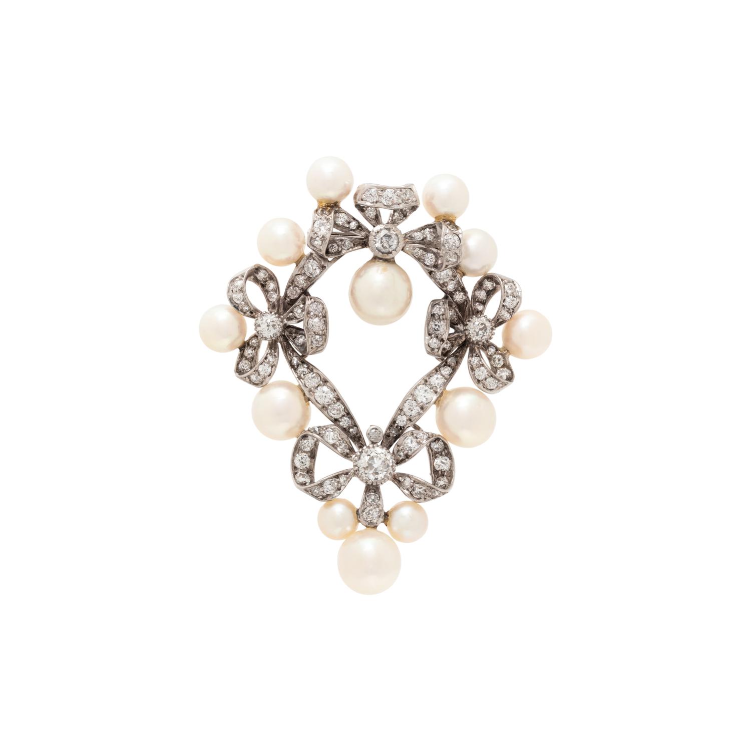 EDWARDIAN, CULTURED PEARL AND DIAMOND BROOCH