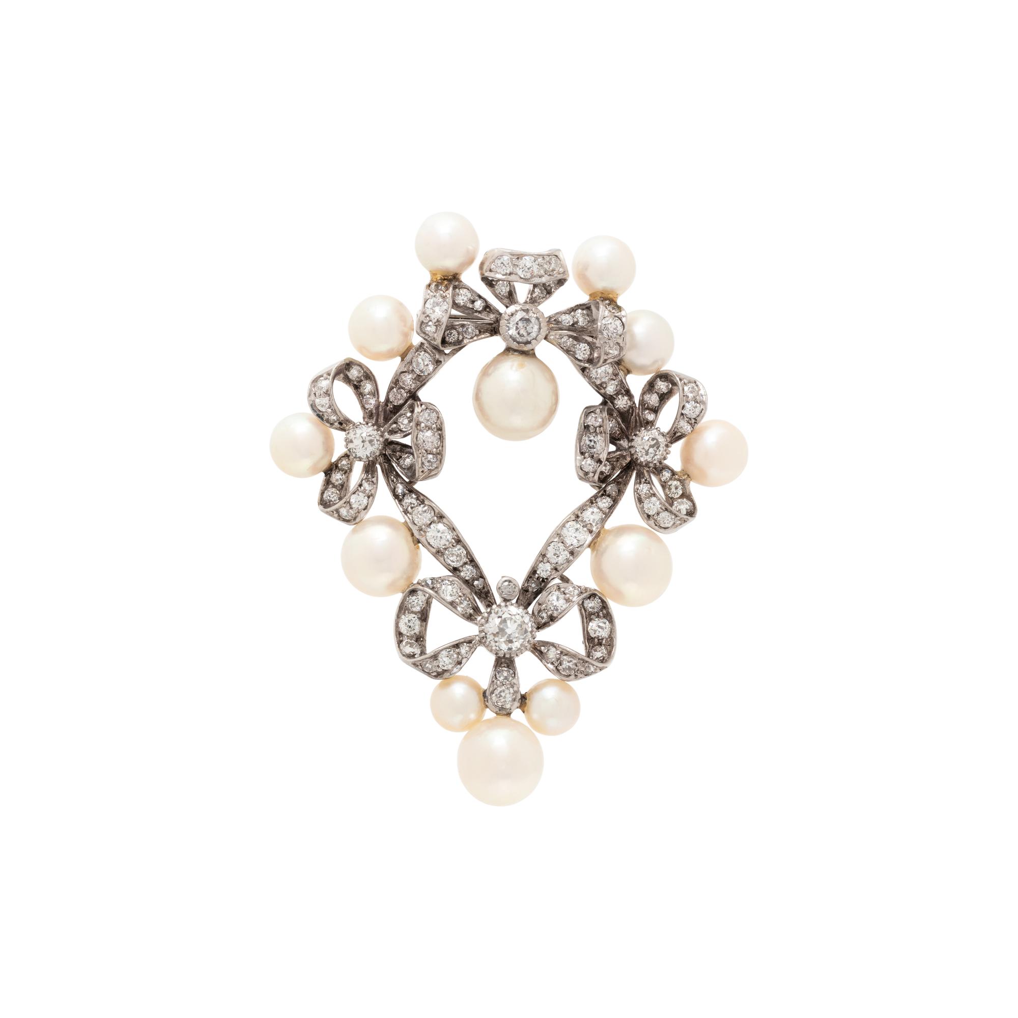 EDWARDIAN, CULTURED PEARL AND DIAMOND BROOCH