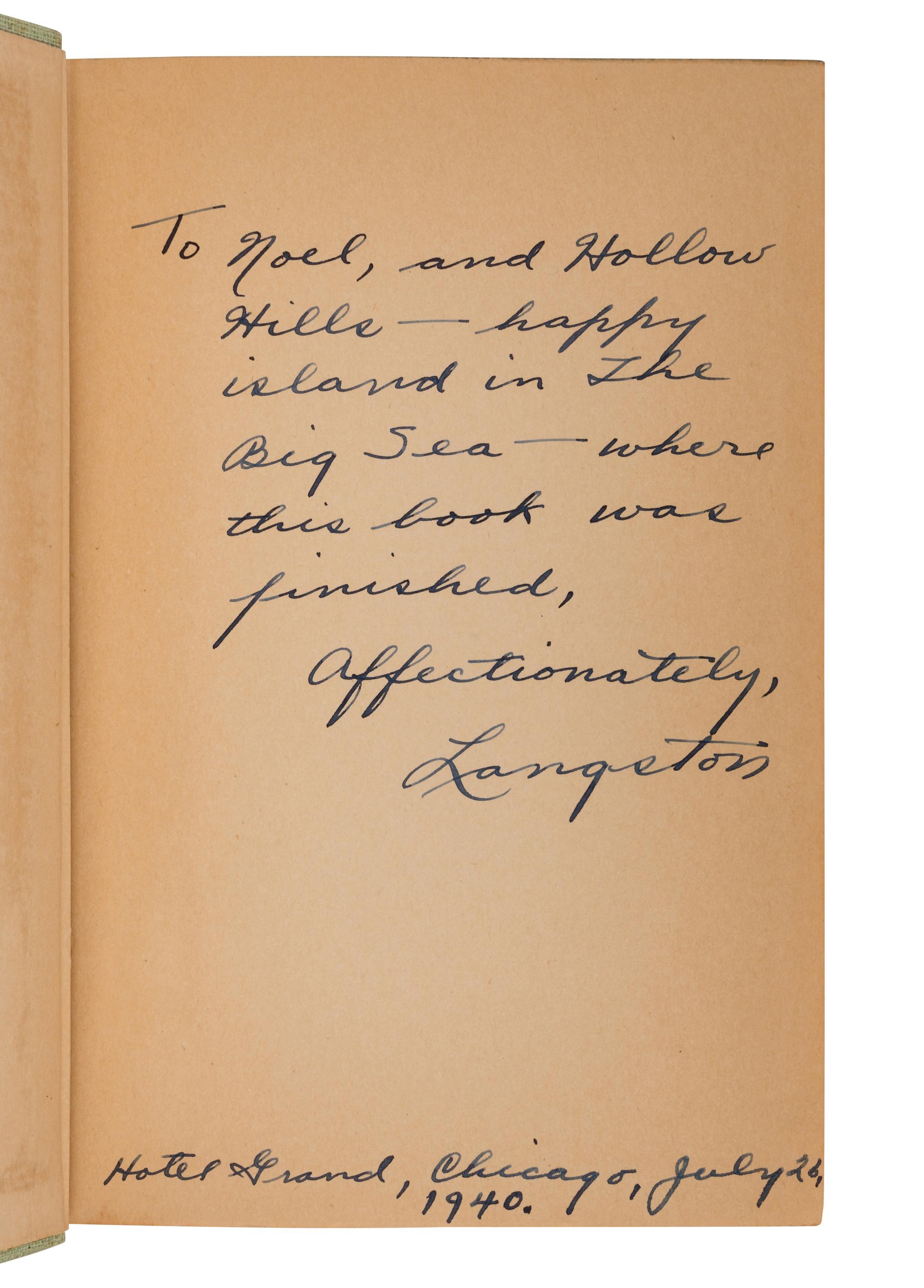 HUGHES, Langston (1901-1967). The Big Sea . New York & London: Alfred A. Knopf, 1940.