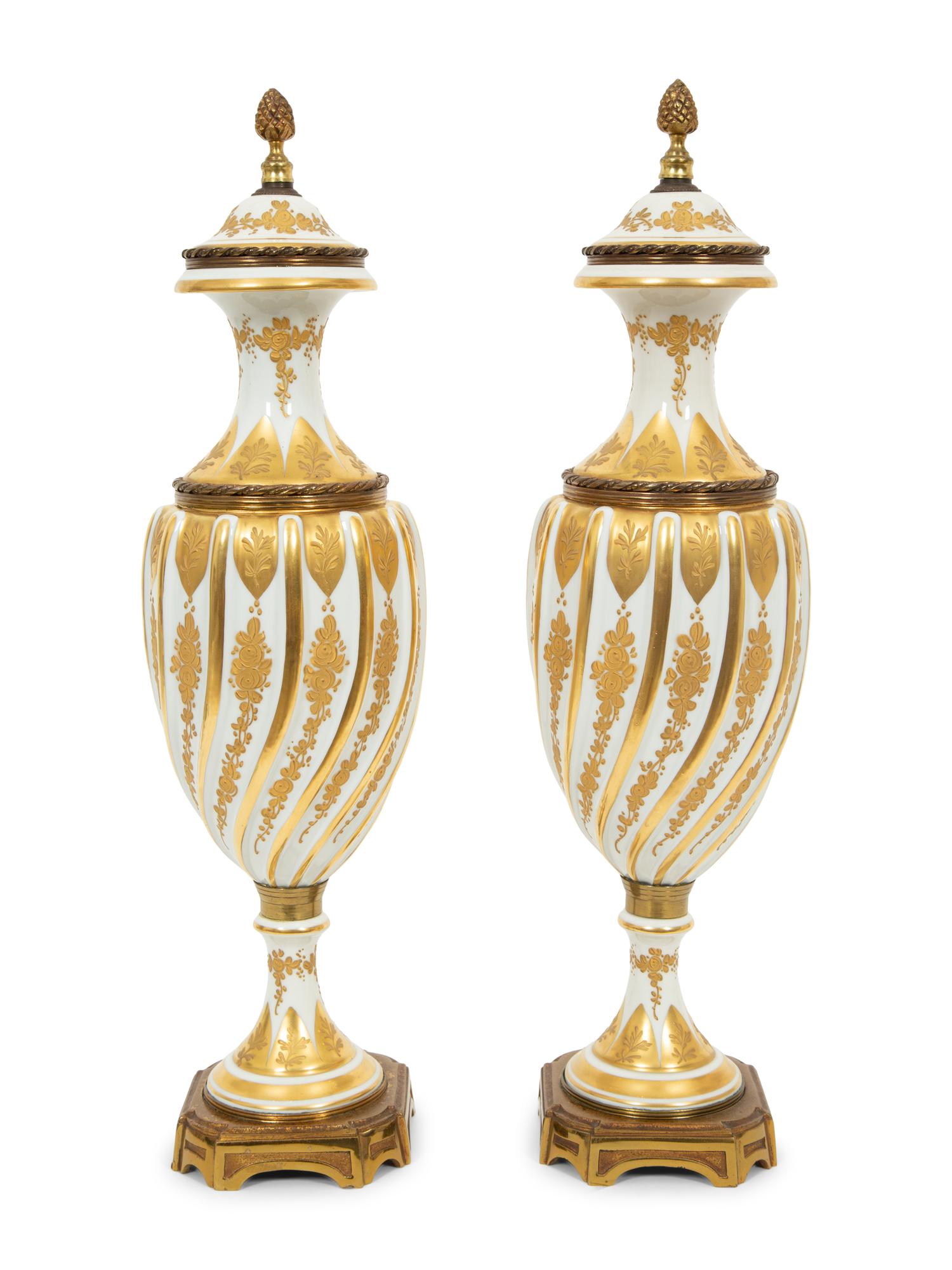 A Pair of Gilt Bronze Mounted Paris Porcelain Vases