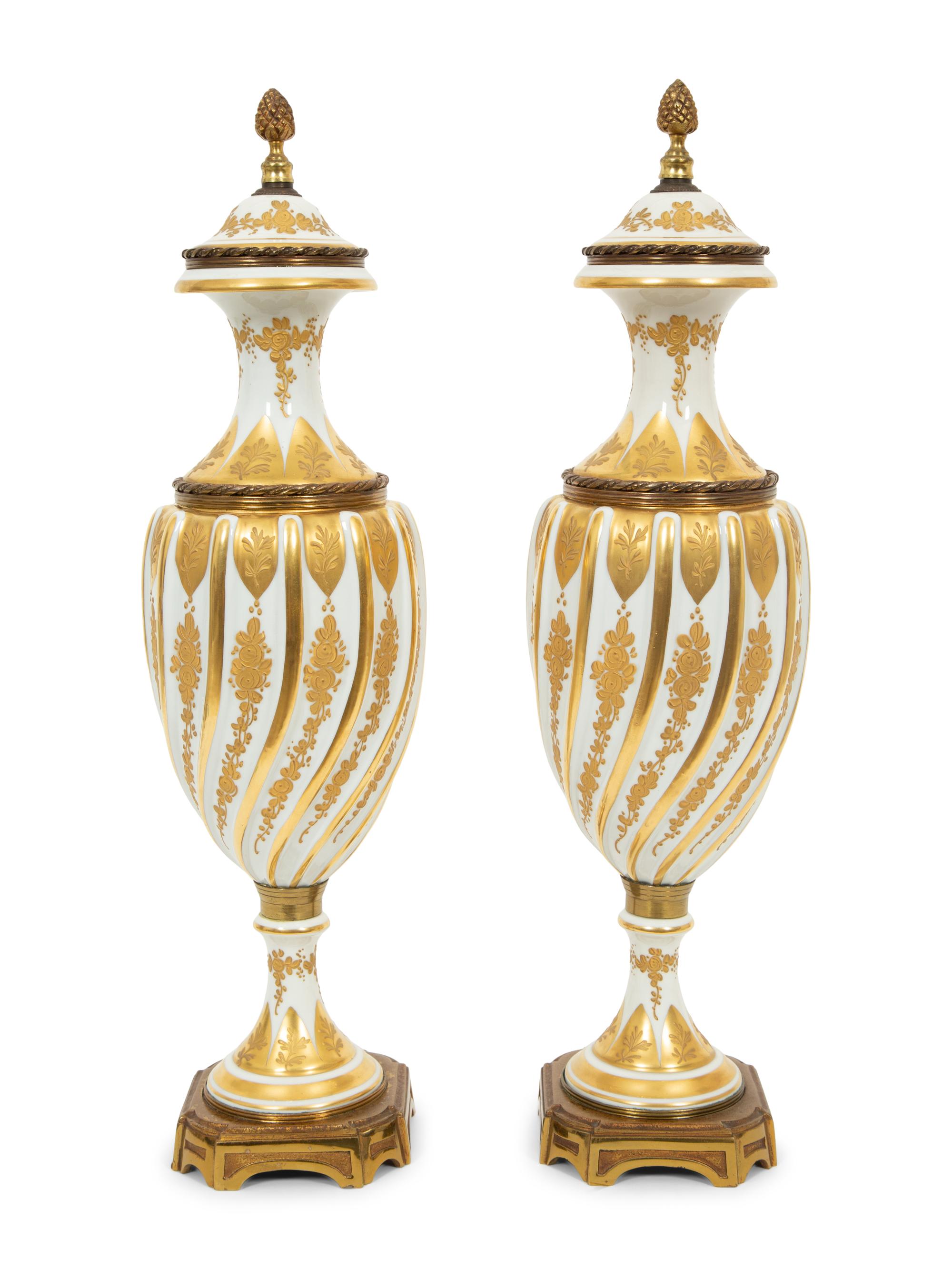 A Pair of Gilt Bronze Mounted Paris Porcelain Vases