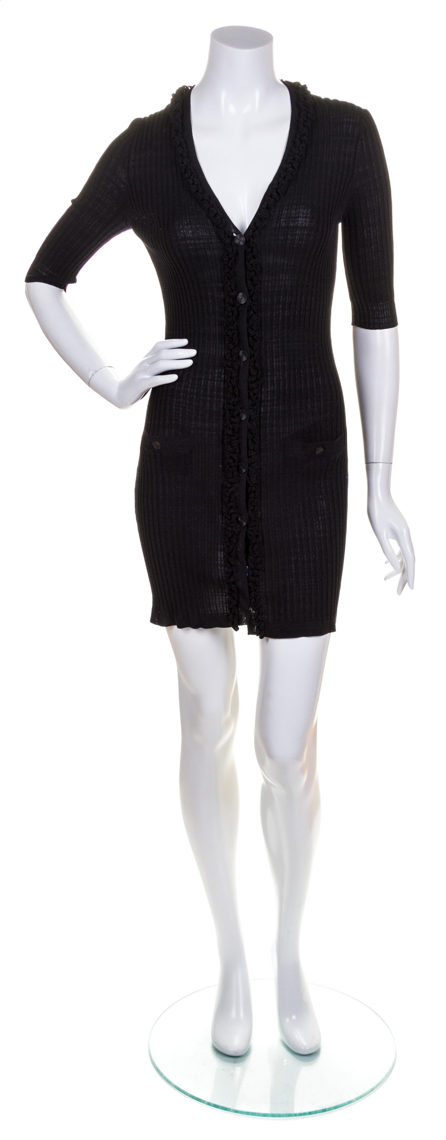 A Chanel Black Ribbed Cardigan, Size 38.