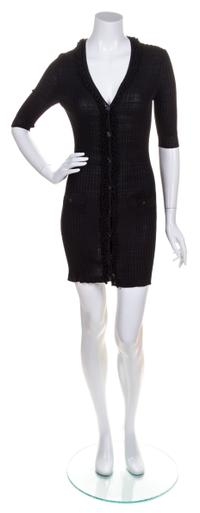 A Chanel Black Ribbed Cardigan, Size 38.