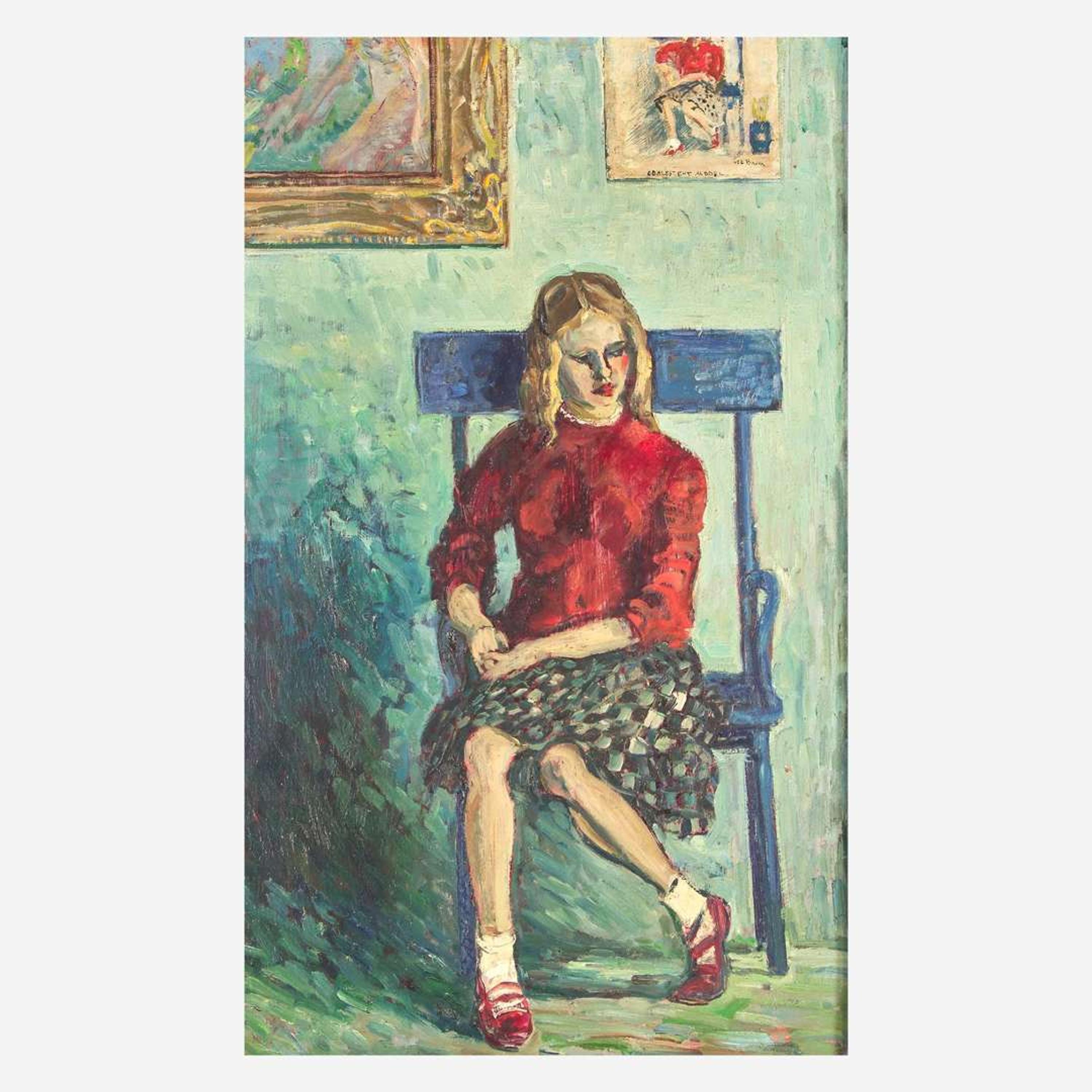 Walter Emerson Baum (American, 1884-1956) Portrait of a Seated Teenage Girl in Red