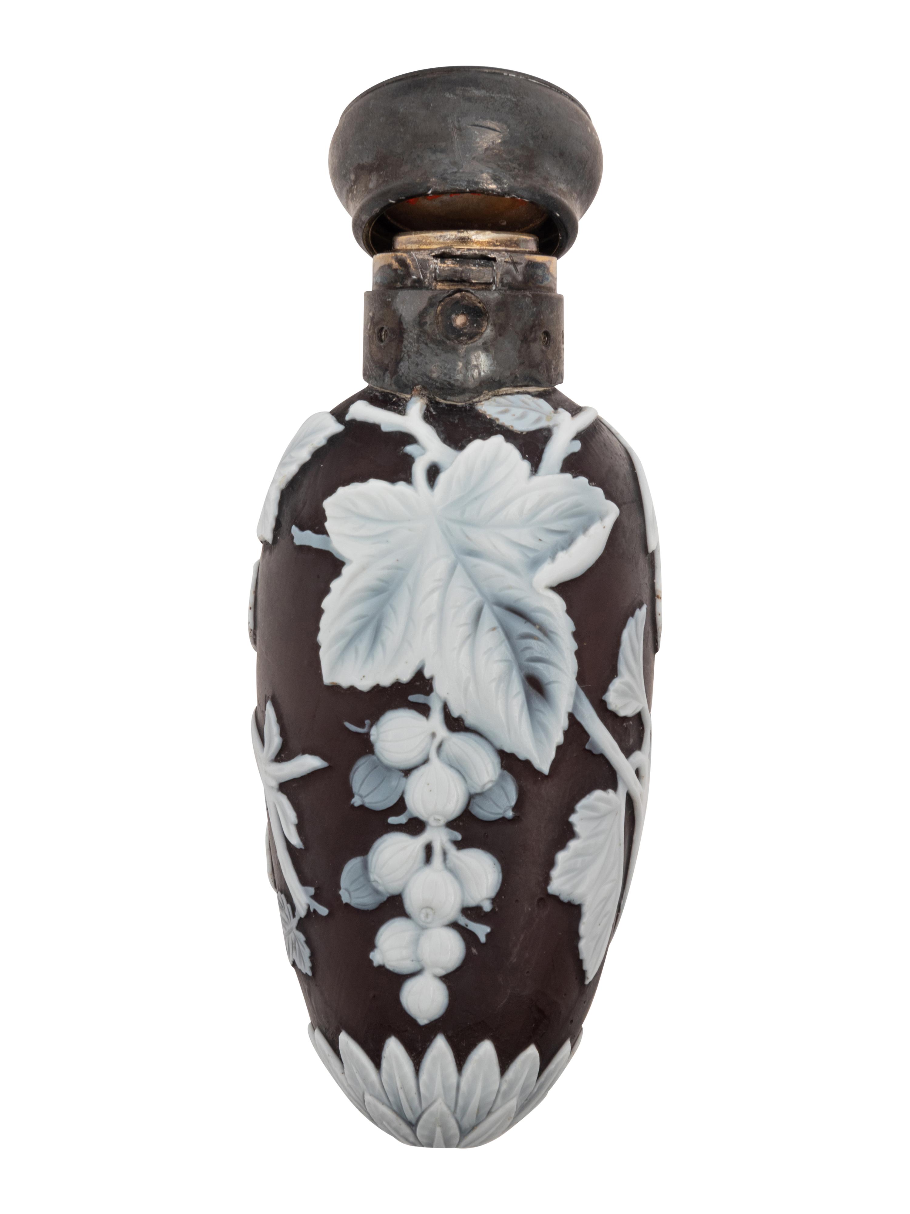 A Thomas Webb and Sons Silver-Mounted Cameo Glass Scent Bottle