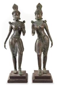 A Pair of Indian Bronze Figures of Deities Height 42 inches. — 19TH CENTURY