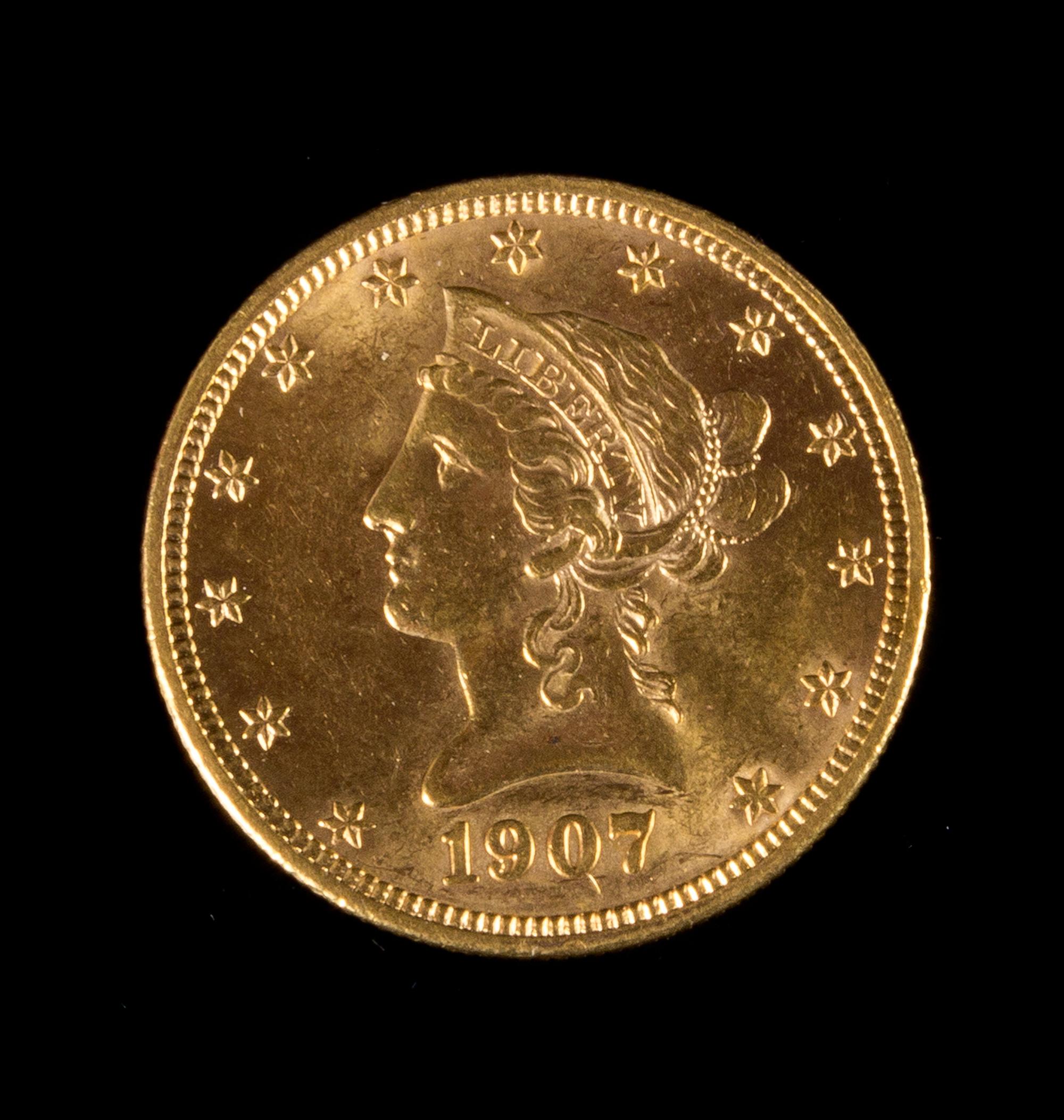A United States 1907 Liberty Head $10 Gold Coin