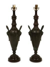 A Pair of French Empire Style Bronze Urns now Mounted as Table Lamps — 19TH/20TH CENTURY