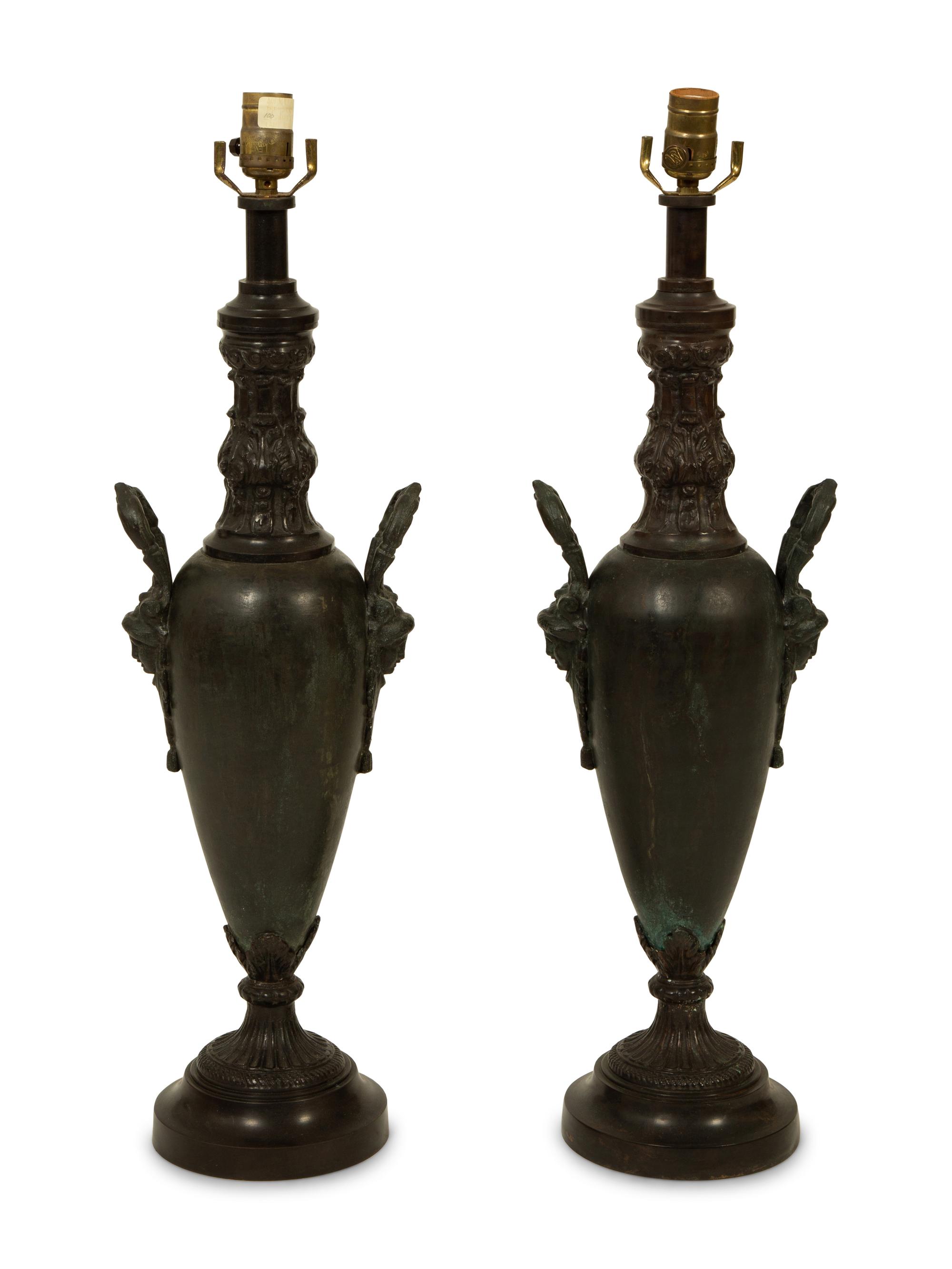 A Pair of French Empire Style Bronze Urns now Mounted as Table Lamps — 19TH/20TH CENTURY