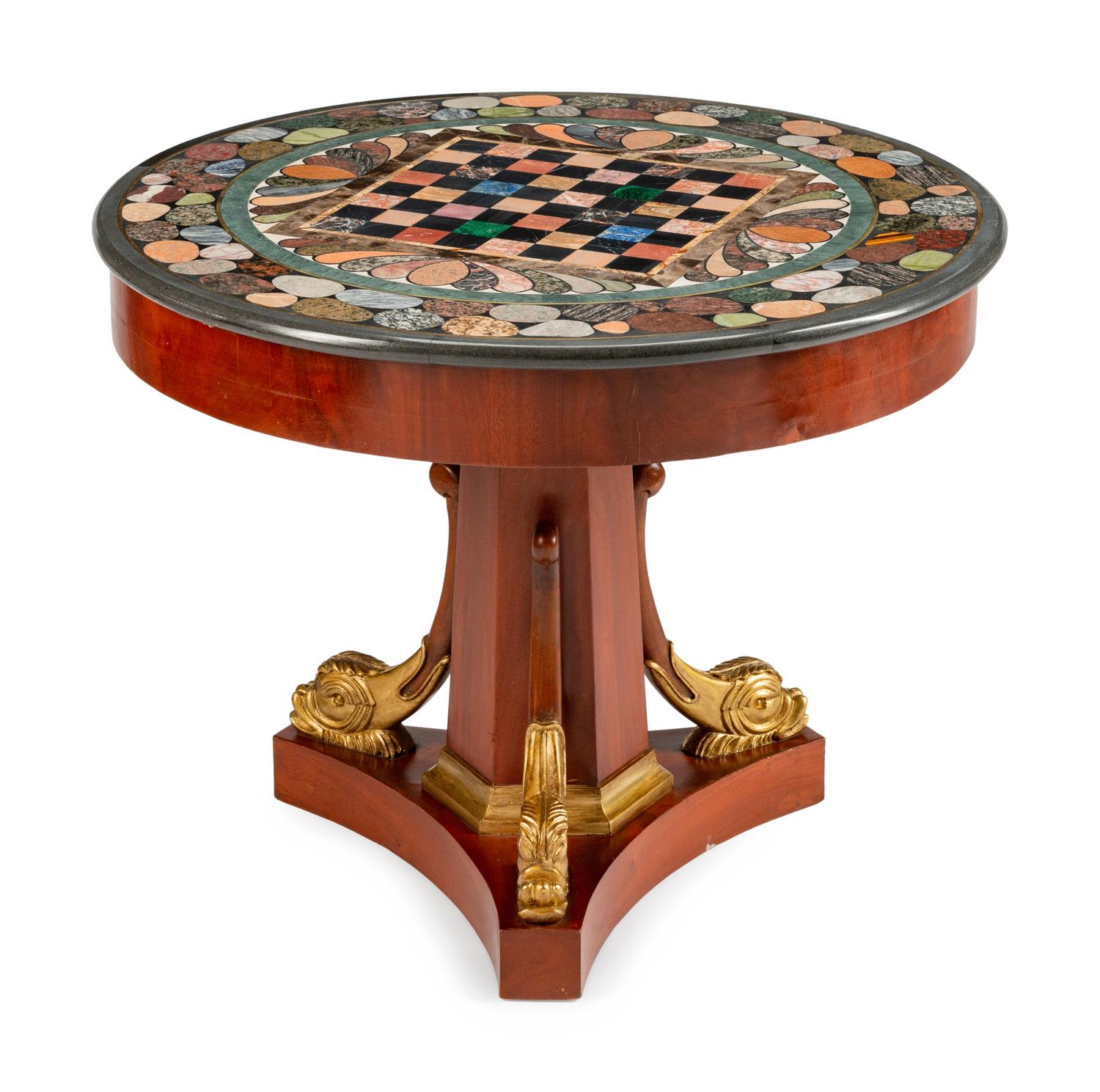 An Empire Style Parcel-Gilt Mahogany and Specimen Marble Center Table