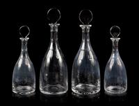 Two Pairs of William Yeoward Glass Decanters Height of tallest 15 1/2 inches.