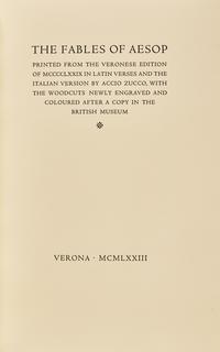 [Officina Bodoni] The Fables of Aesop Printed From the Veronese Edition of MCCCCLXXIX in Latin Verses and the Italian Version by Accio Zucco...