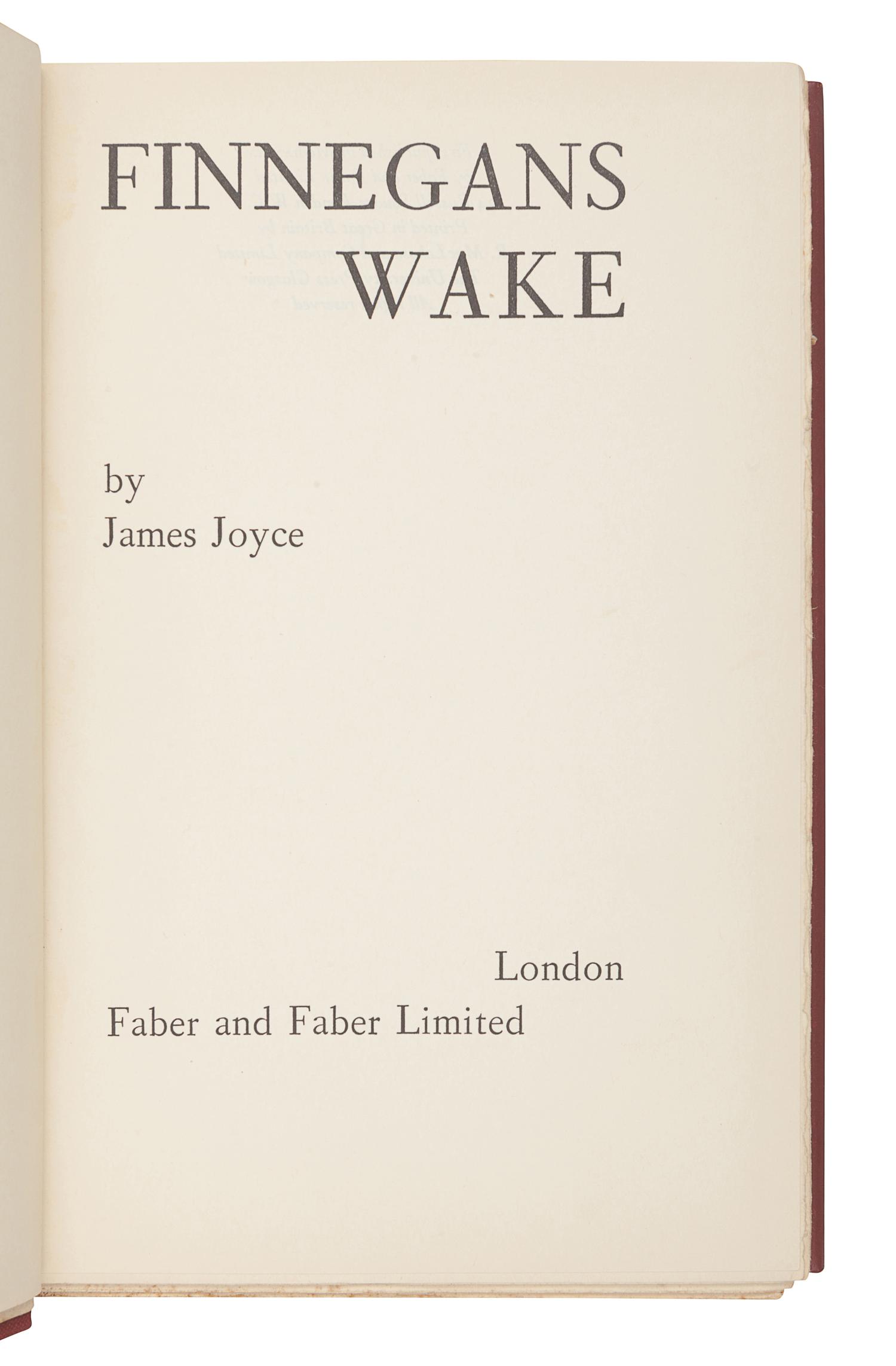 JOYCE, James (1882-1941). Finnegans Wake . London: Faber and Faber, 1939.