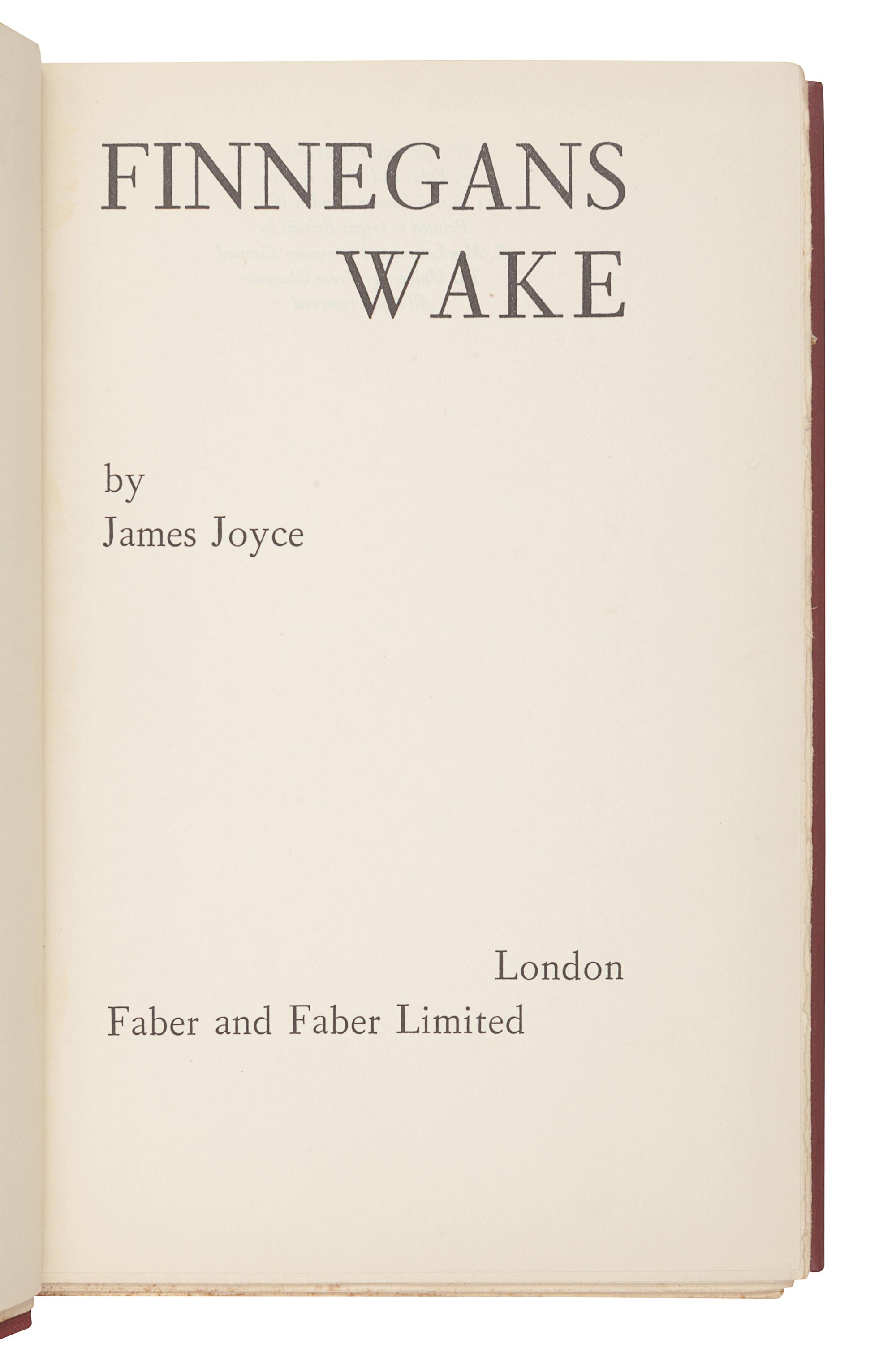 JOYCE, James (1882-1941). Finnegans Wake . London: Faber and Faber, 1939.
