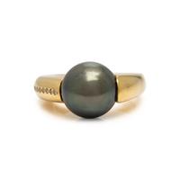 Cultured Pearl, Diamond, and Yellow Gold Ring