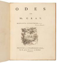 GRAY, Thomas (1716-1771). Odes . Strawberry-Hill, for R. and J. Dodsley, 1757.