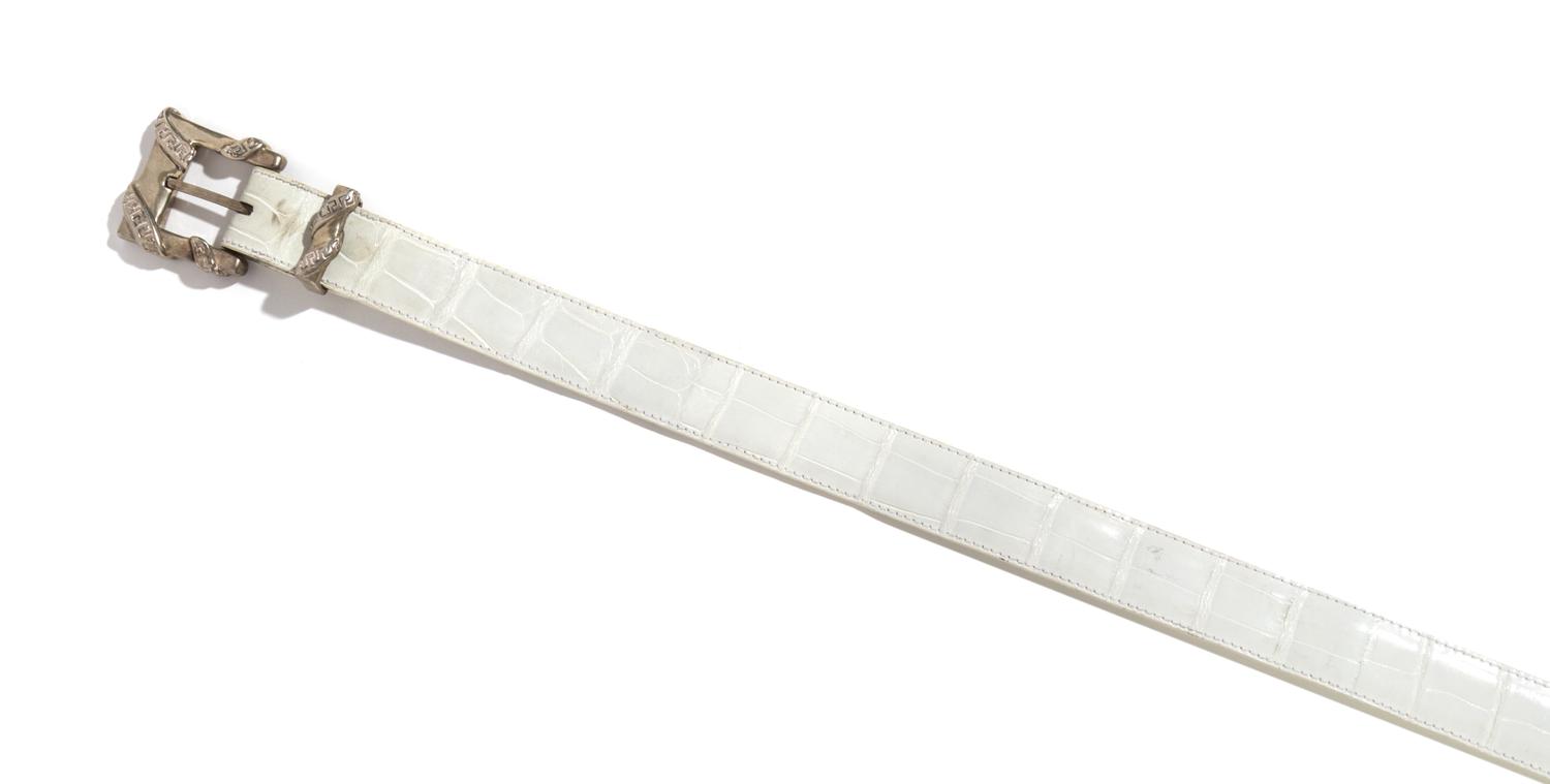A Gianni Versace Limited Edition White Crocodile Belt with A Sterling Silver Buckle, Size 80/32.