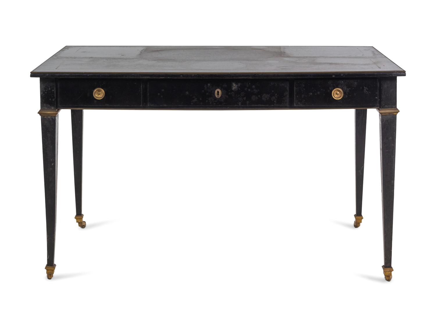 An Italian Brass Inlaid Ebonized Writing Table