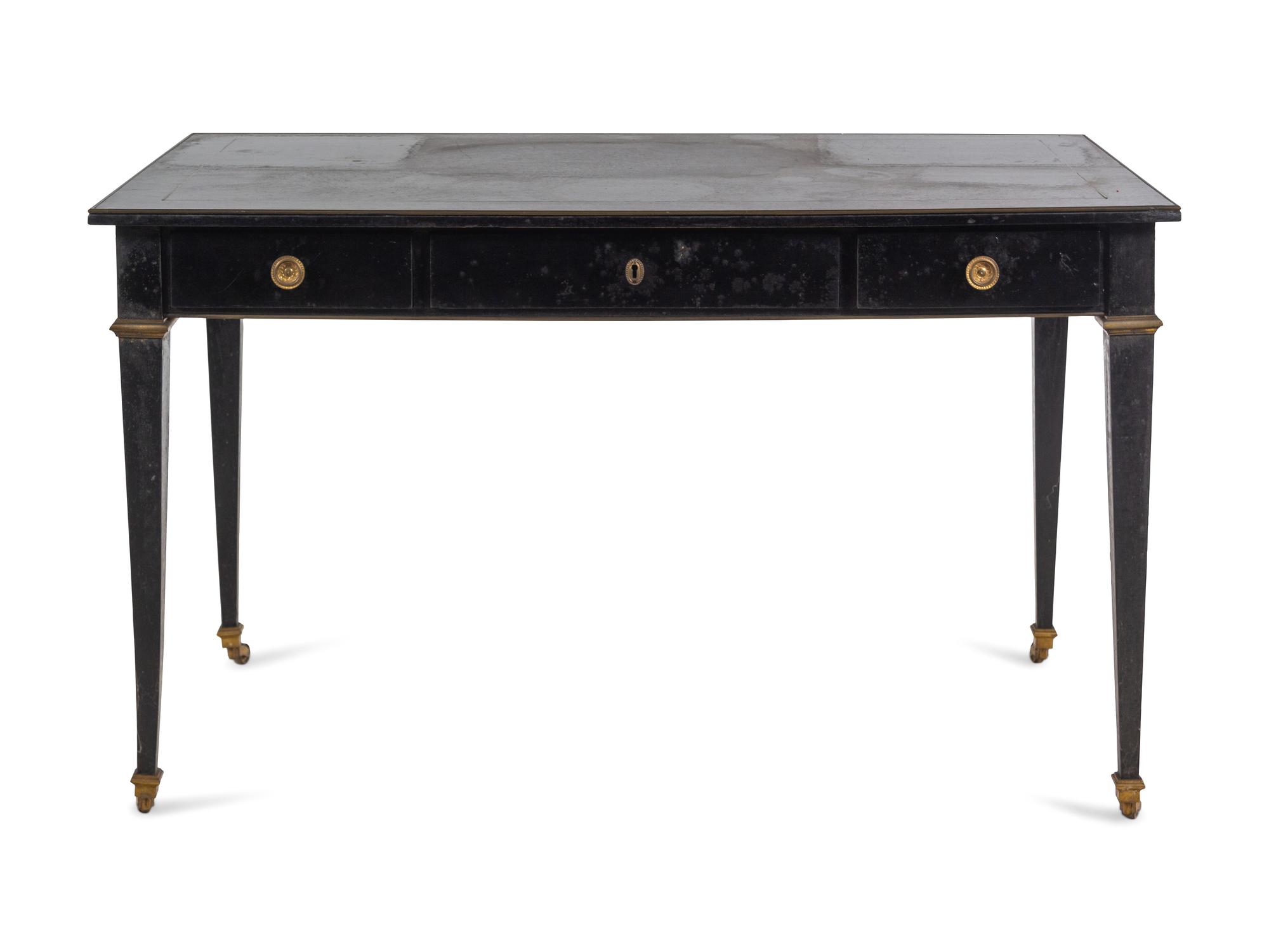 An Italian Brass Inlaid Ebonized Writing Table