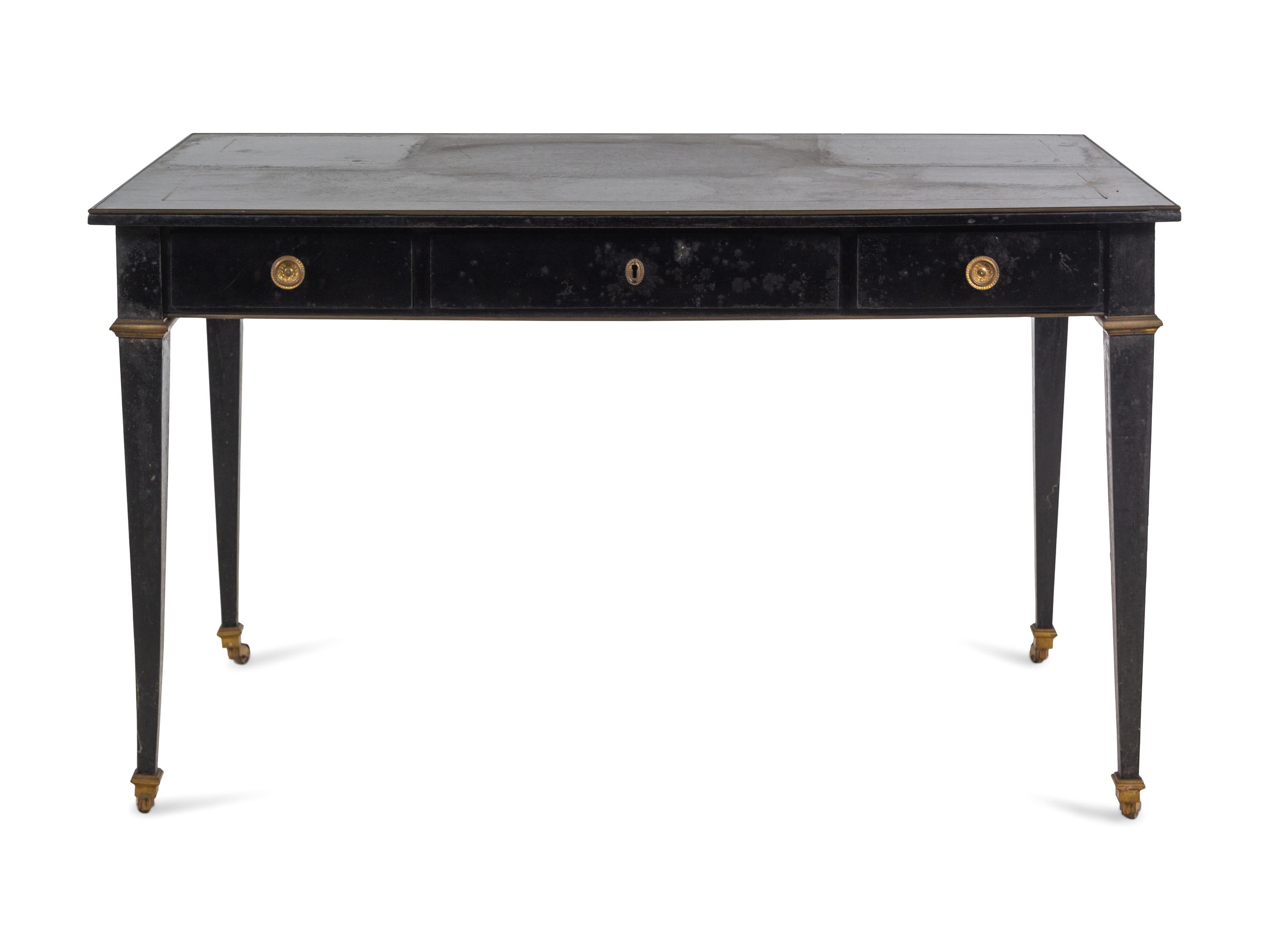 An Italian Brass Inlaid Ebonized Writing Table