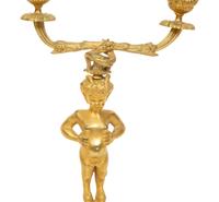 A Pair of French Gilt Bronze and Marble Figural Two-Light Candelabra