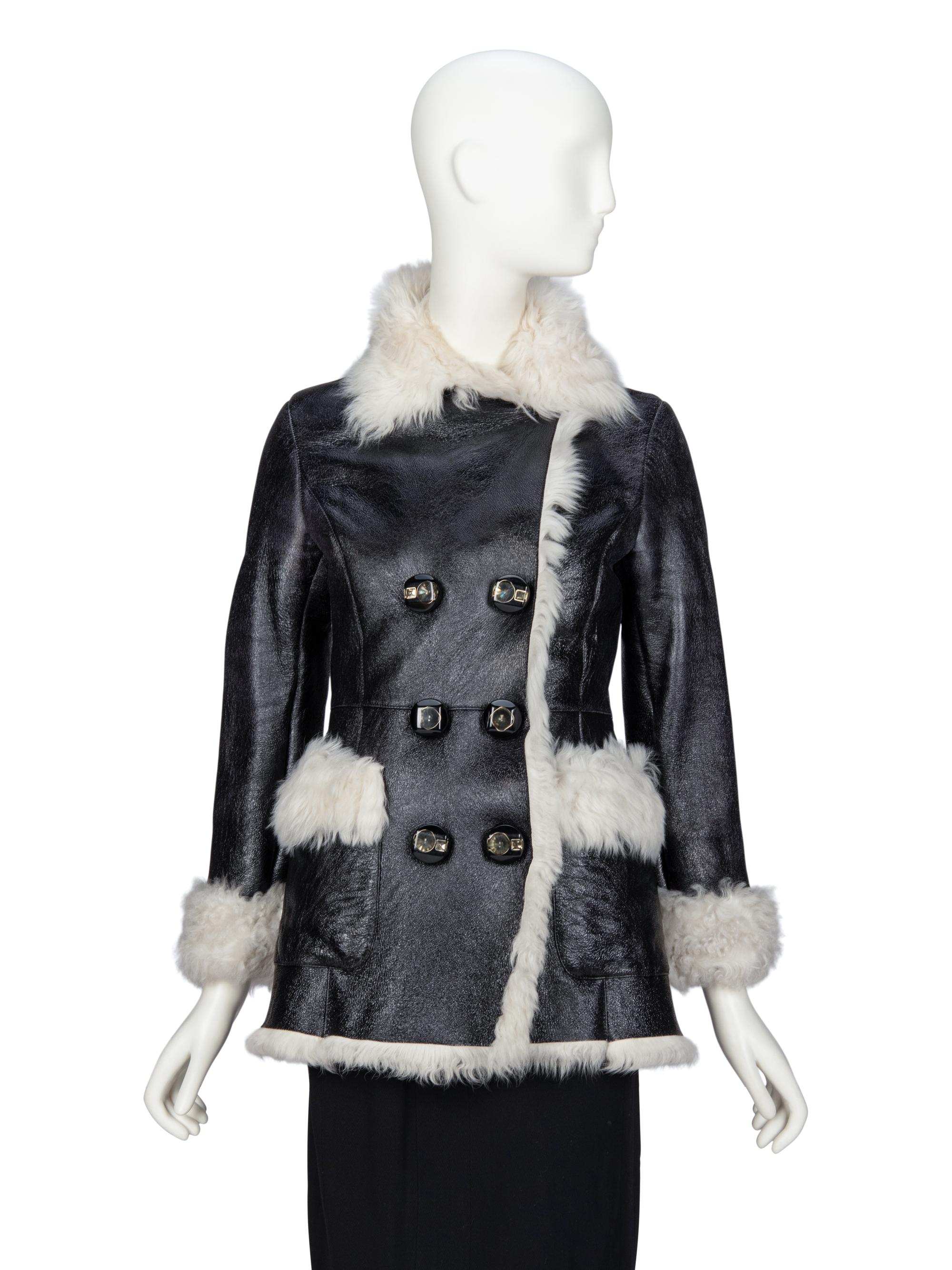PRADA, BLACK SHEARLING COAT