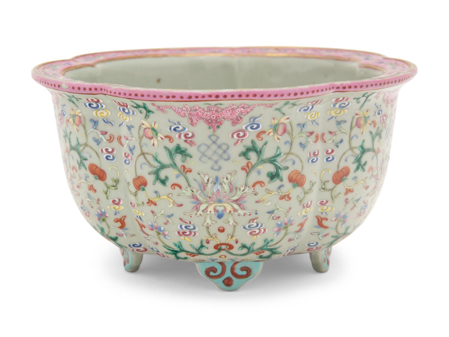 A Chinese Celadon Ground Famille Rose Porcelain Flower Pot