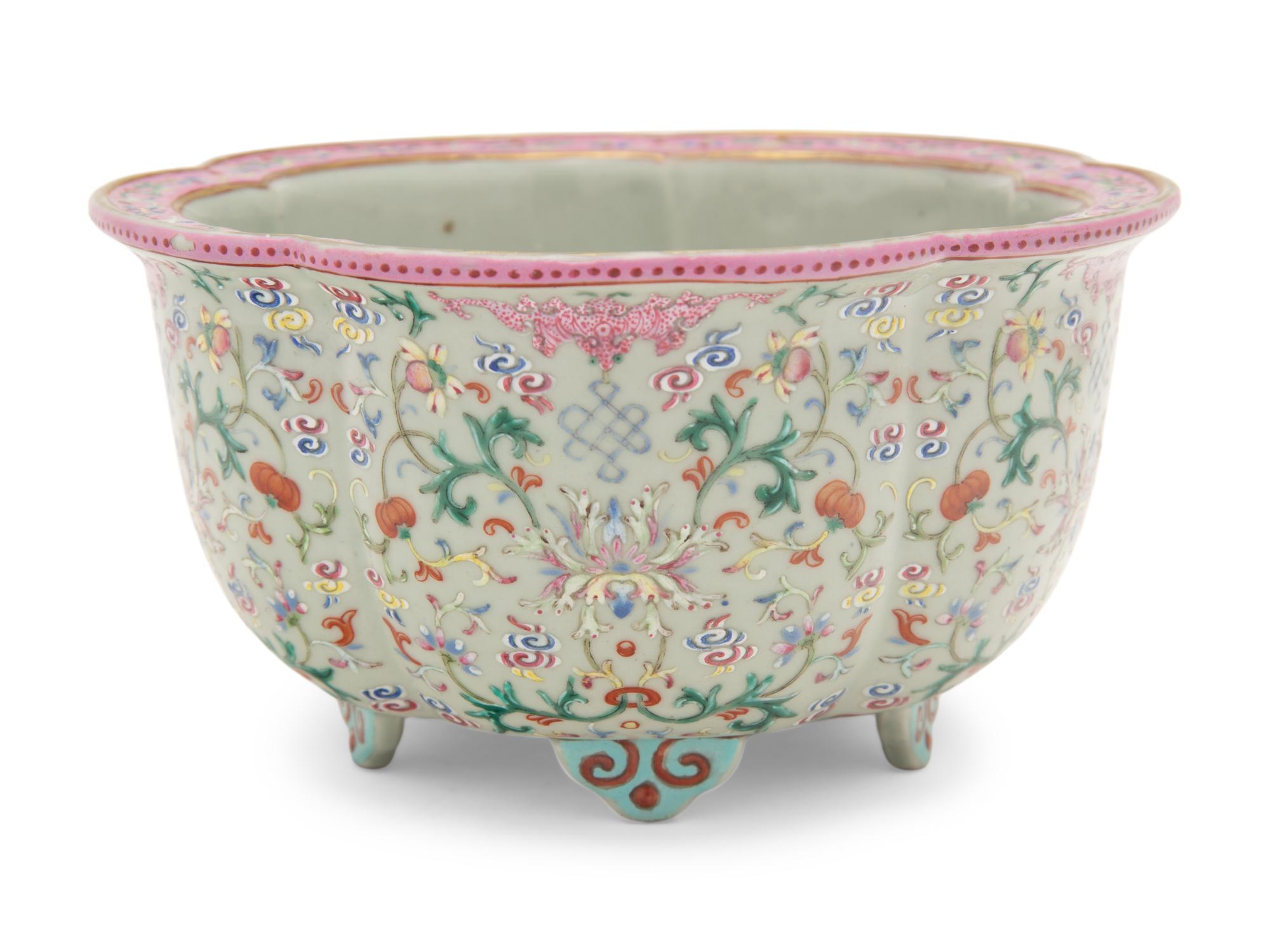 A Chinese Celadon Ground Famille Rose Porcelain Flower Pot