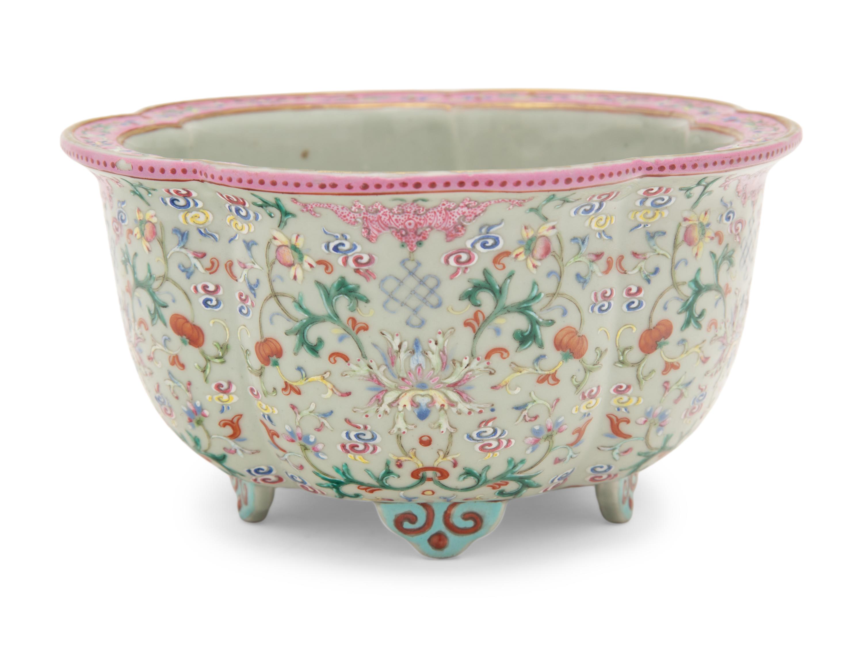 A Chinese Celadon Ground Famille Rose Porcelain Flower Pot