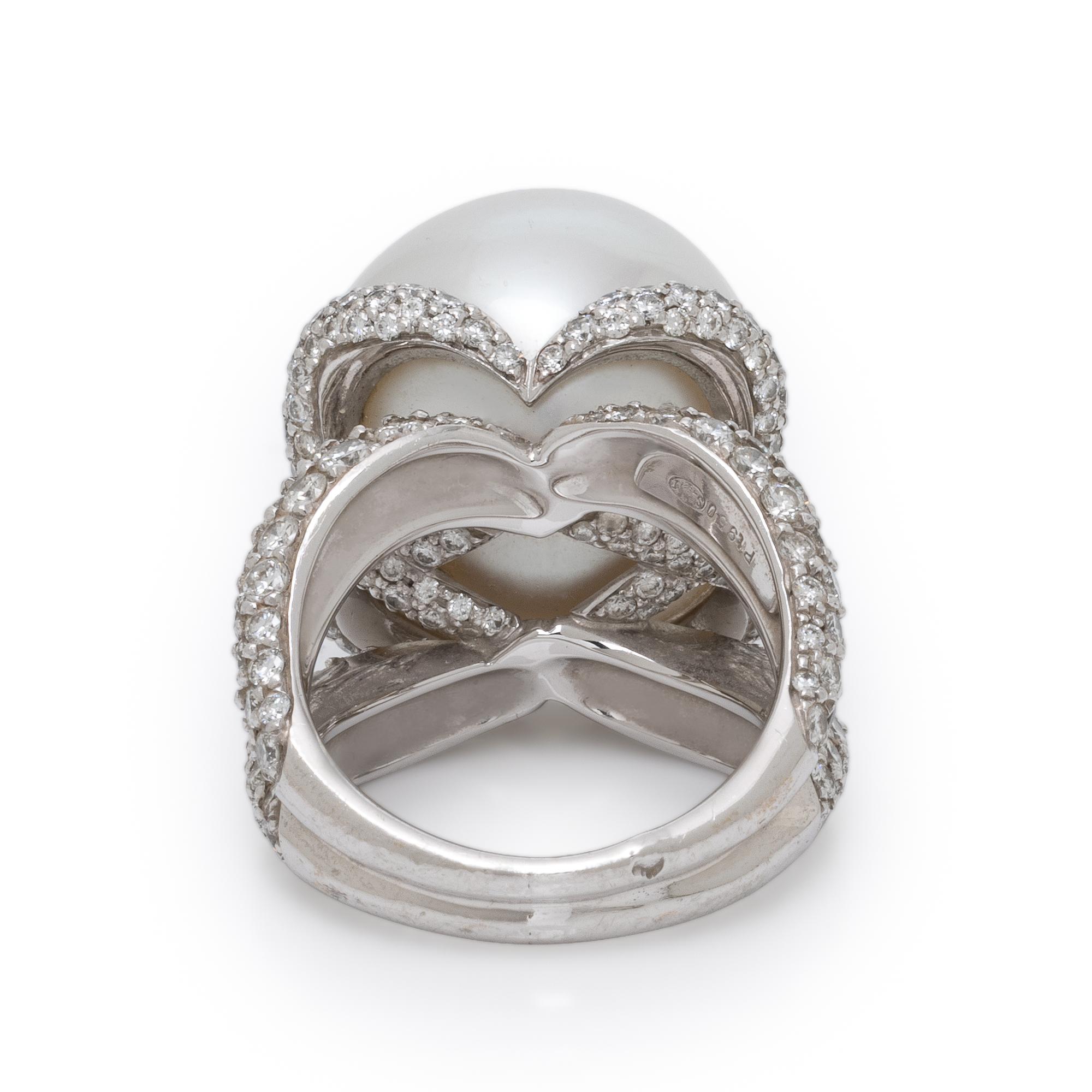 Mauboussin, Cultured Pearl, Diamond, and Platinum Ring