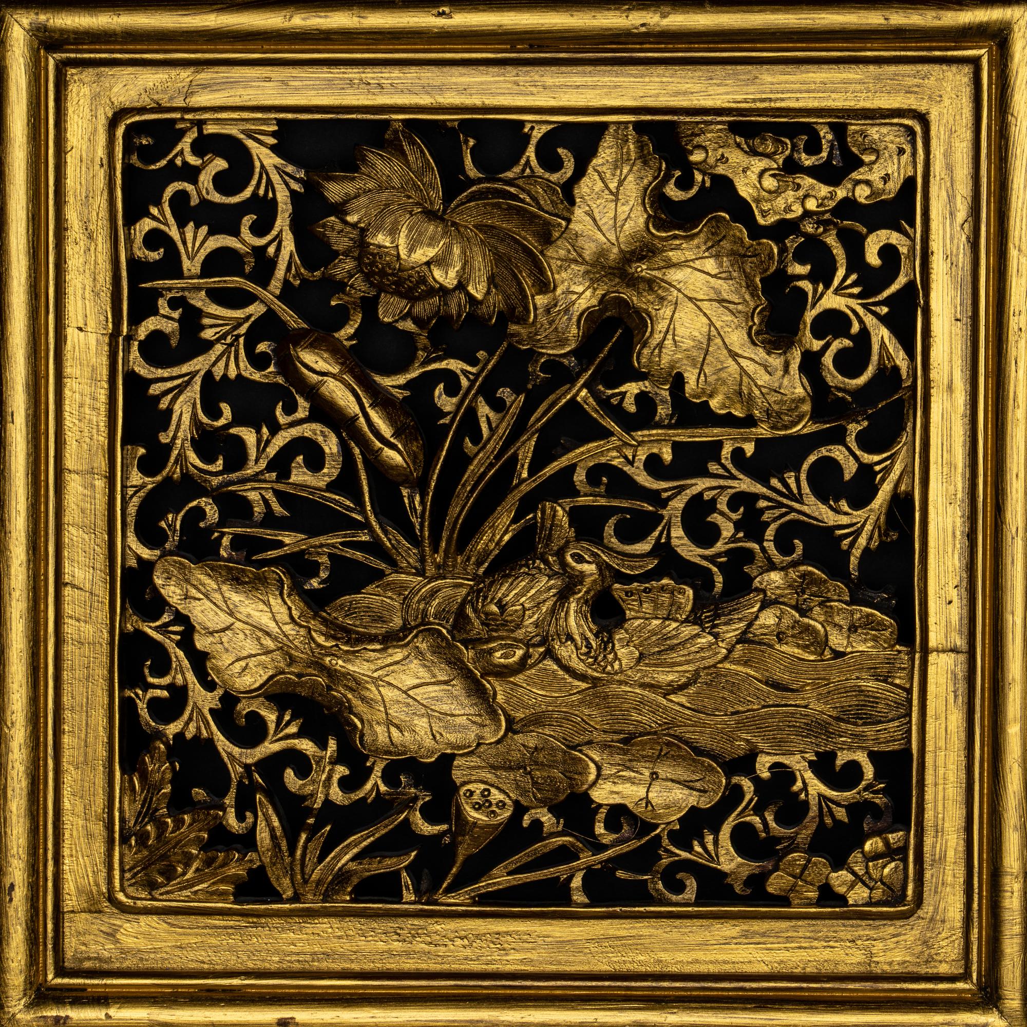Three Chinese Carved Wood Panels