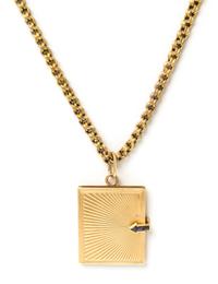 A Yellow Gold and Sapphire Locket Pendant and Chain, 22.5 dwts.