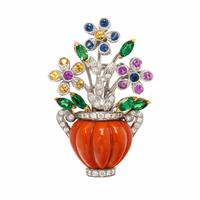 Multigem and White Gold Giardinetto Brooch