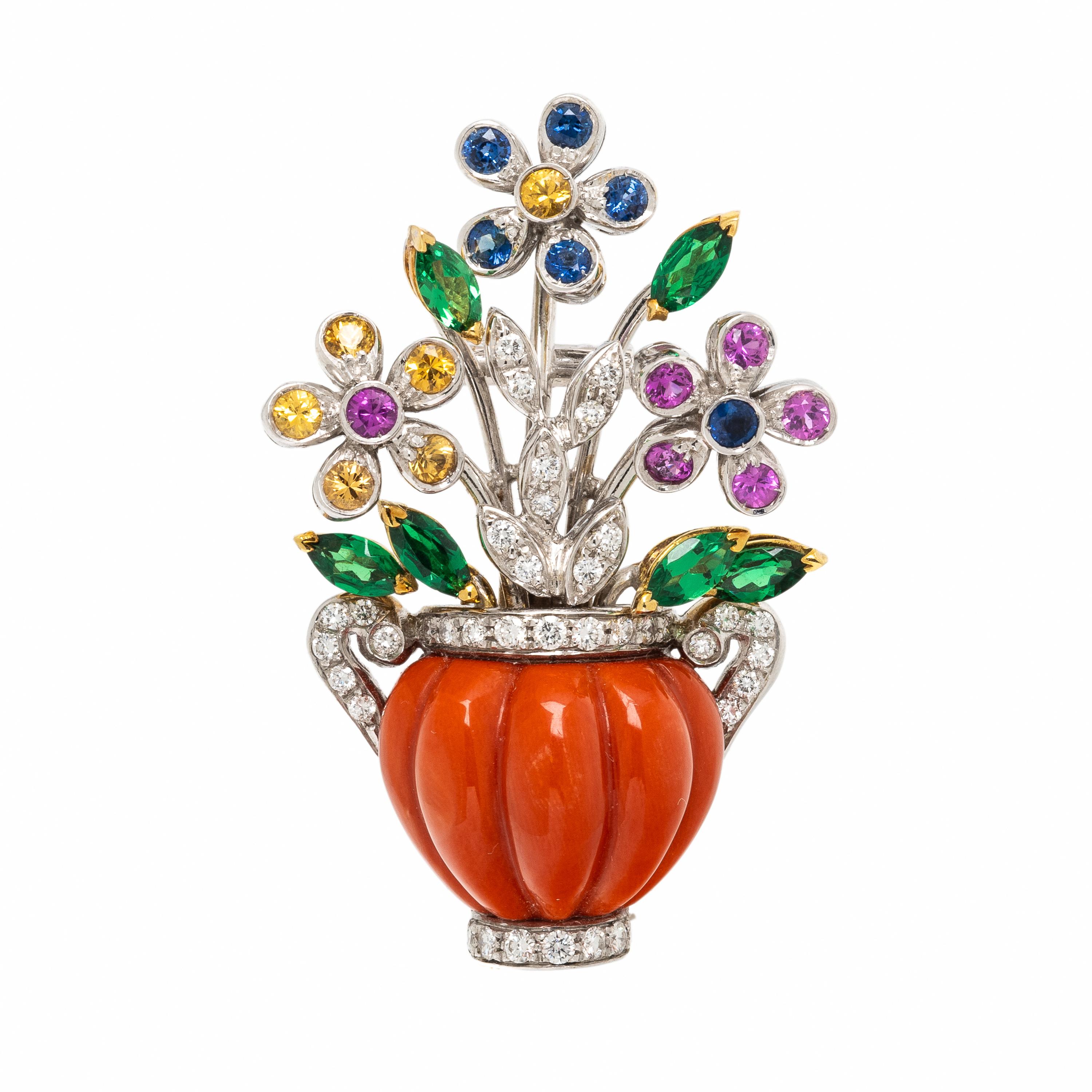 Multigem and White Gold Giardinetto Brooch