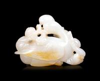 Four Chinese Celadon Jade Carvings of Birds