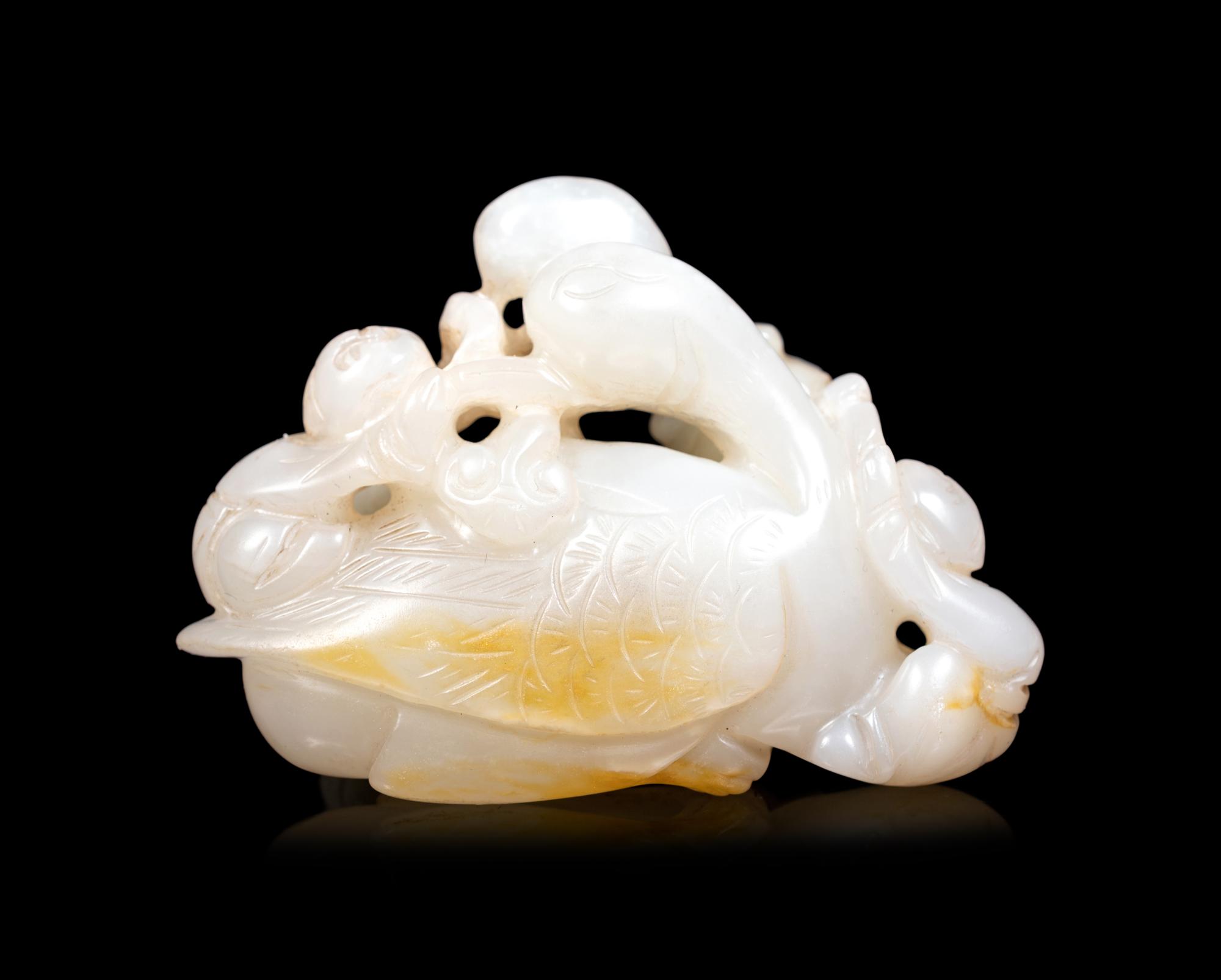 Four Chinese Celadon Jade Carvings of Birds