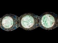 A Pair of Chinese Jadeite Inset Enameled Filigree Bracelets