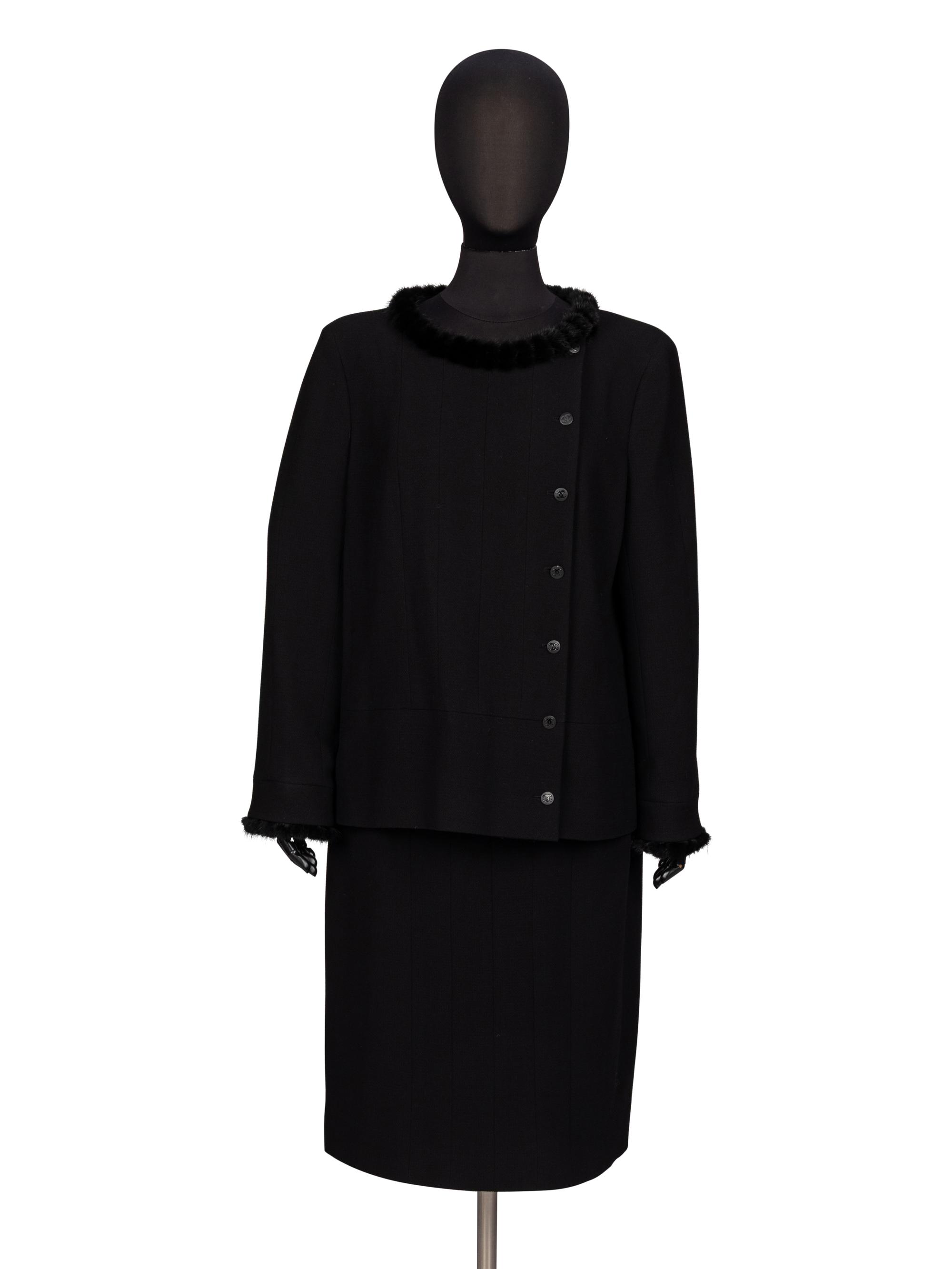 Chanel, Crêpe Skirt Suit with Mink Trim