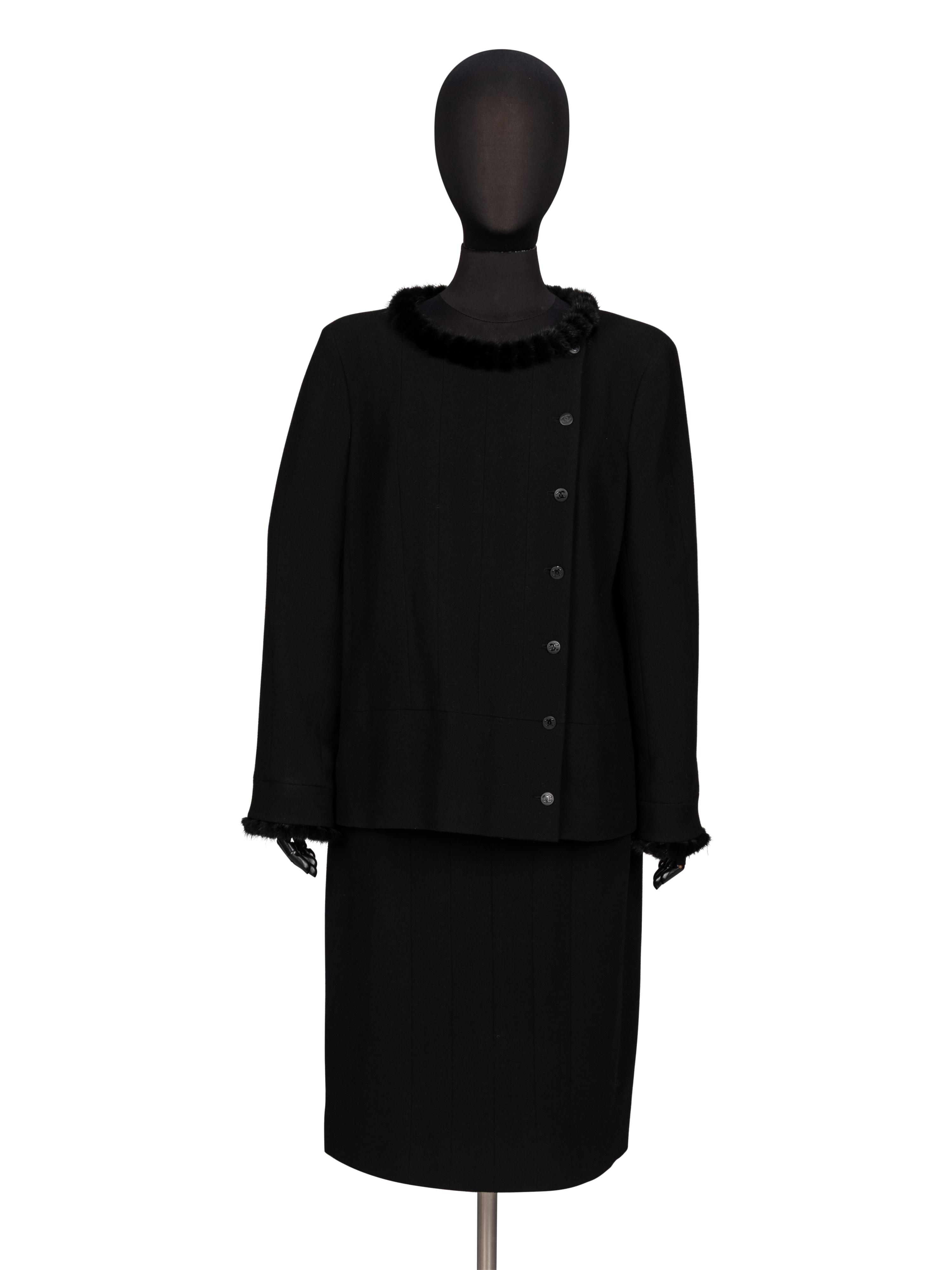 Chanel, Crêpe Skirt Suit with Mink Trim