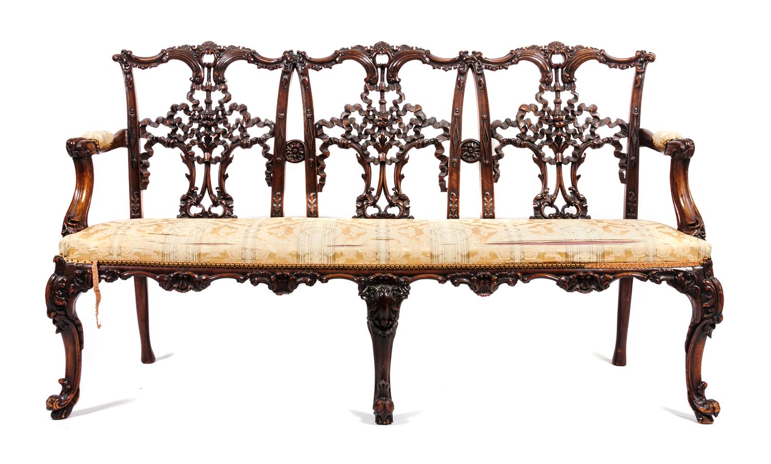 An Irish Triple Back Settee Height 36 x width 62 x depth 23 inches.