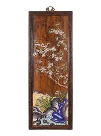 A Set of Four Chinese Export Cloisonné Inset Wood Wall Panels