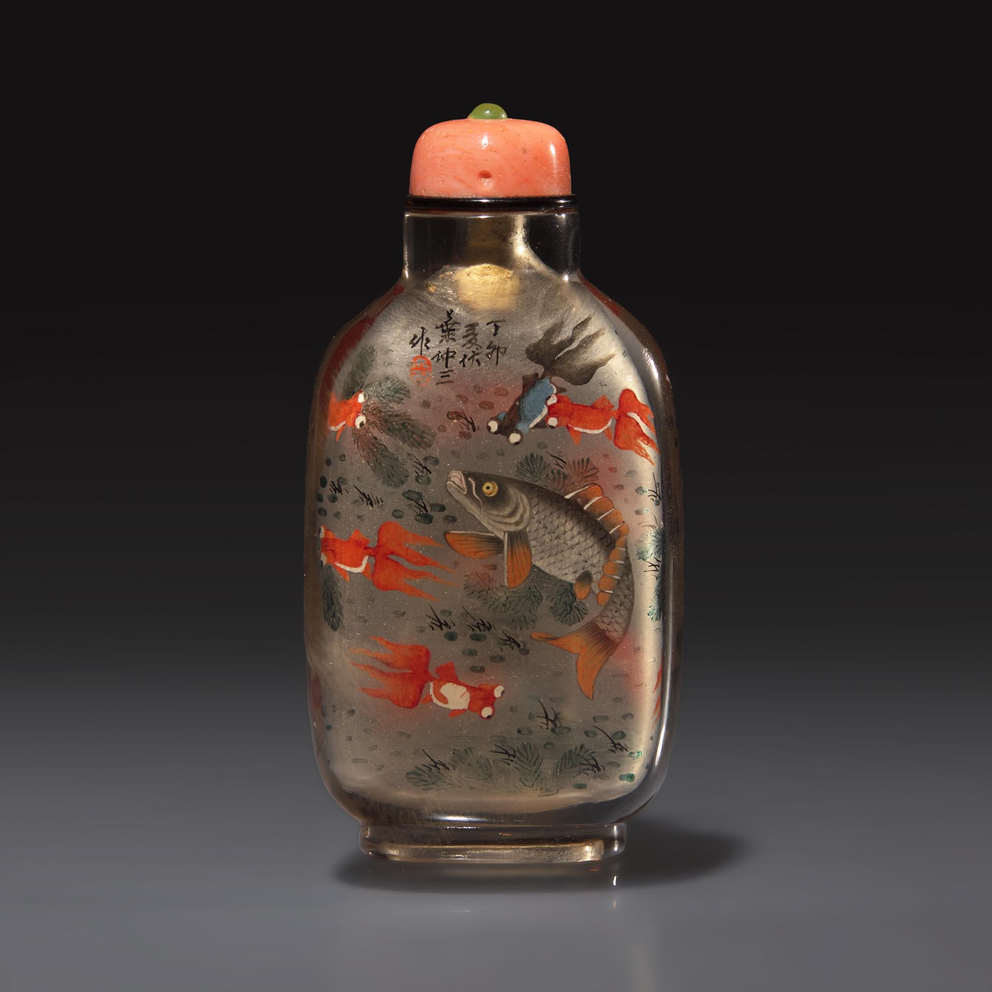 A Chinese Interior-Painted Rock Crystal Snuff Bottle, Ye Zhongsan, 1927 — 1927年 葉仲三作煙晶內畫金玉滿堂圖鼻煙壺