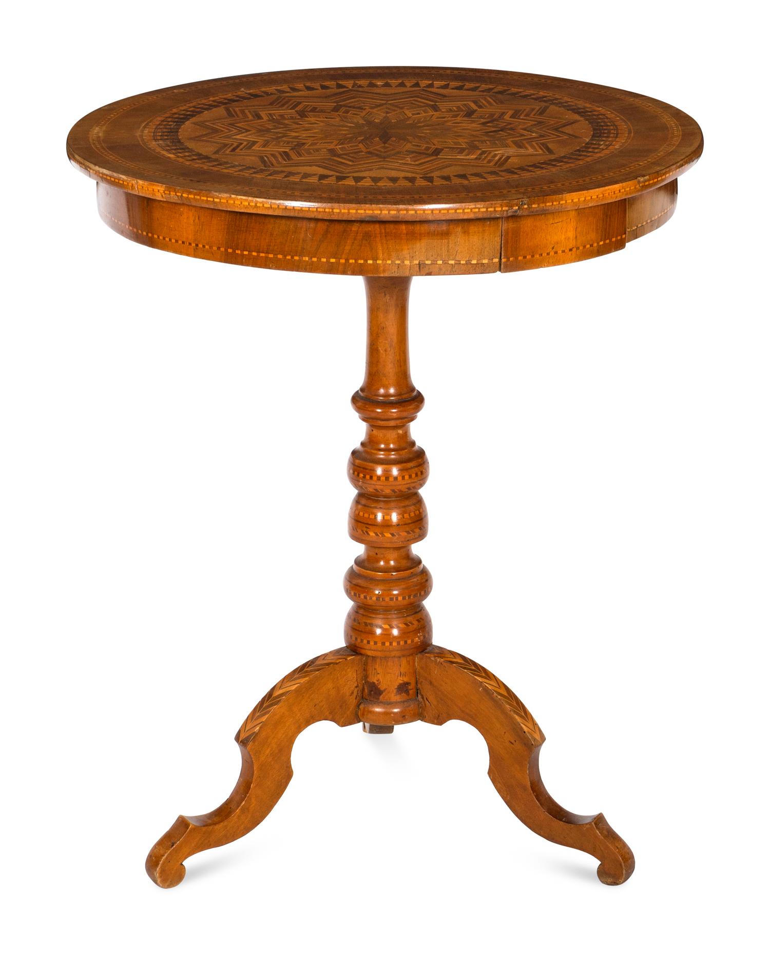 An Italian Parquetry Pedestal Table with Drawer