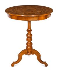 An Italian Parquetry Pedestal Table with Drawer