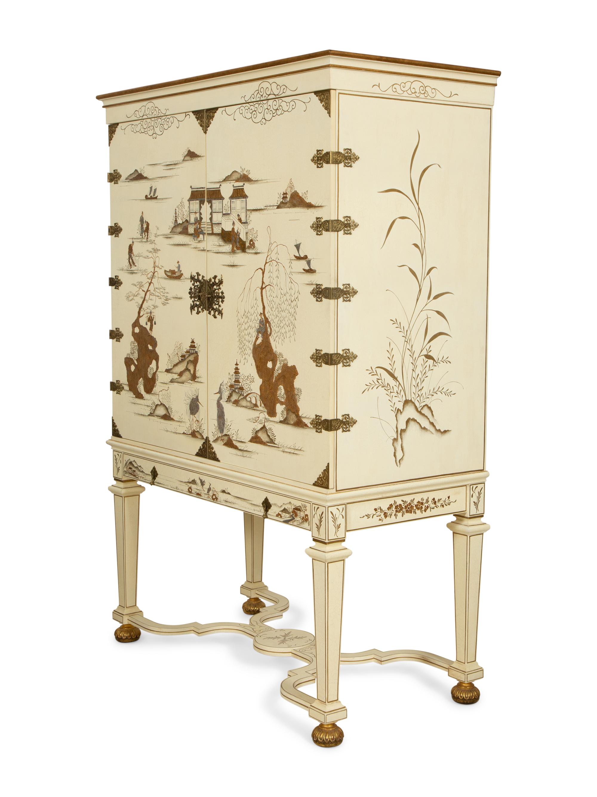 A Dessin Fournir White Lacquer Griswold Cabinet